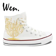 Вэнь Original ручная роспись обувь сердце любовь логотип Для мужчин Для женщин высокие кроссовки белого холста день рождения подарки на день Святого Валентина