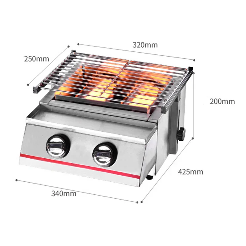 GZZT Stainless Steel Gas BBQ Grill Two Burners Outdoor Barbecue Steel Shield/Glass Shield Household Adjustable Height