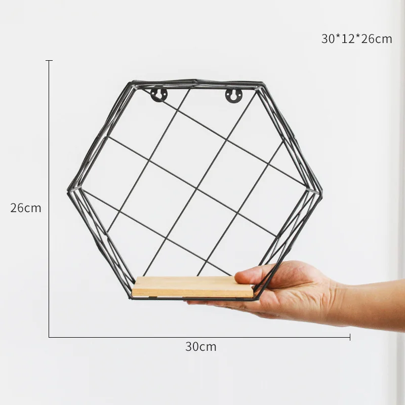 Скандинавский многоугольник настенный ящик для хранения железный шестиугольник полый завод полка современный домашний Декор Гостиная настенный орнамент - Цвет: Black 1