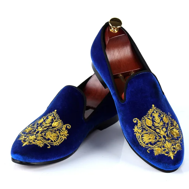 Aliexpress.com : Buy Blue Velvet Shoes For Men Handmade Embroidered