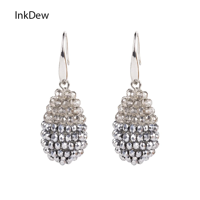 

INKDEW Two in one color Water Drop Shape Big Earrings Long Earrings Beaded Handmade Crystal Drop Earrings for Women Gift boho