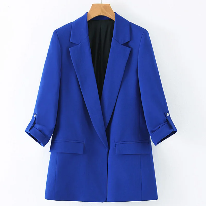 

Fandy Lokar Blue Blazers Women Fashion Three Quarter Pockets Jackets Women Elegant Cardigan Casual Suits Female Ladies GP