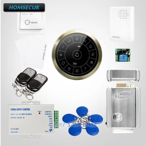 

HOMSECUR 125Khz RFID Metal Case Access Control +Electric Lock With Keys + Tamper Alarm+Doorbell