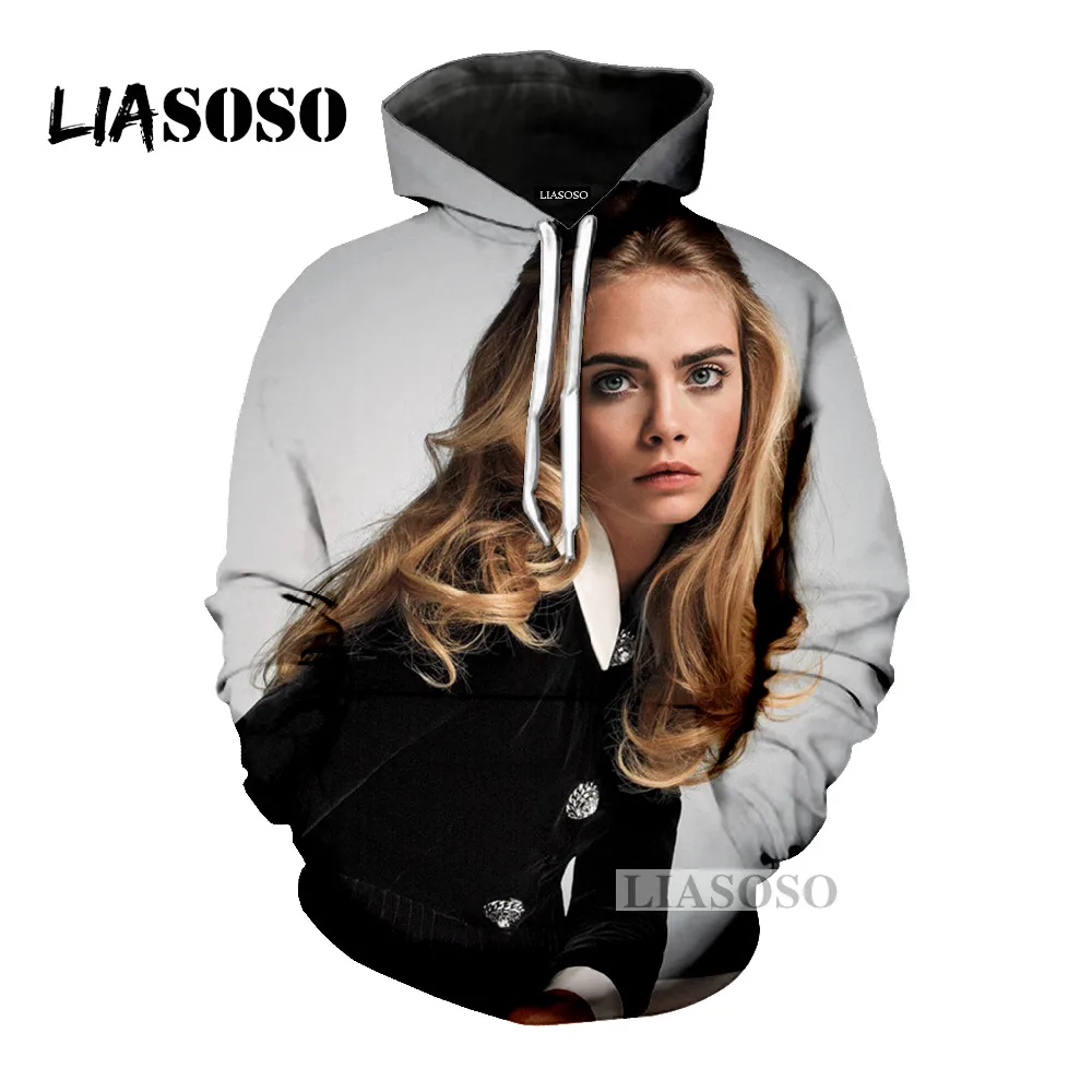 LIASOSO Последняя мода толстовка актер модель Cara Delevingne Мужская и Женская с 3D принтом