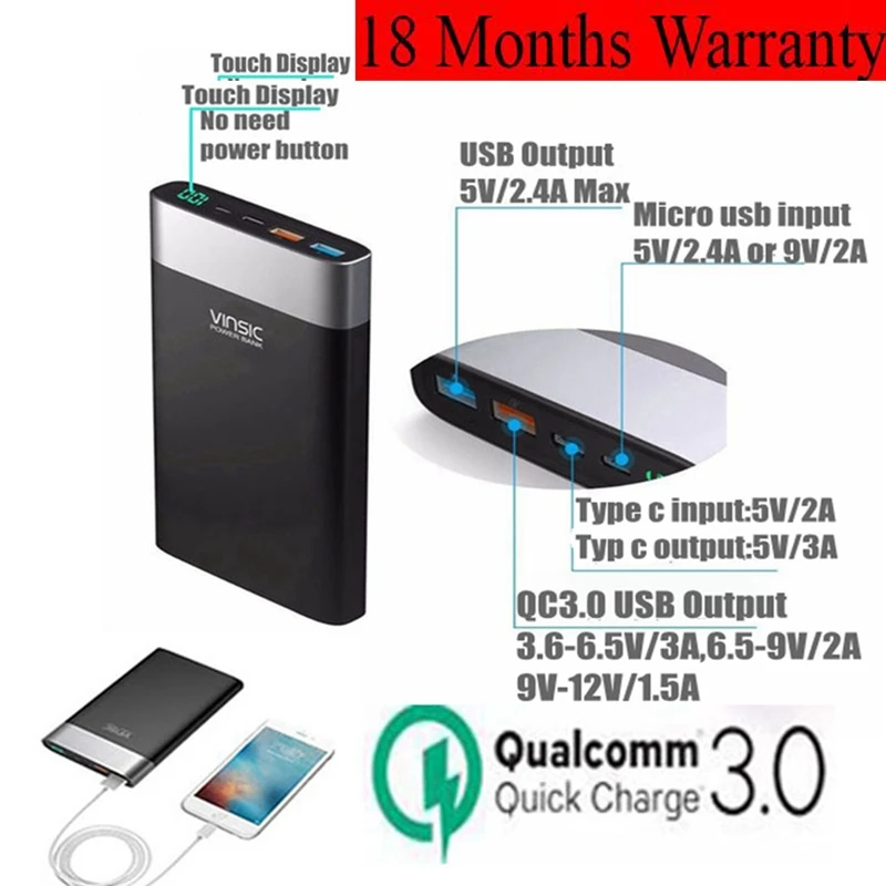 

Vinsic 20000mah Power Bank Quick Charge 3.0 20000 mah Powerbank QC 3.0 for Xiaomi Samsung S9 Note9 Nexus 5X 6P Pixel Huawei