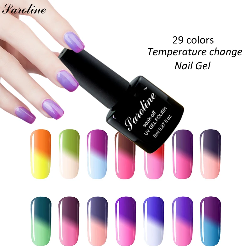 Saroline 8ML Chameleon Nail Gel Soak-off Semi-permanent Temperature Changing Color UV Varnish Top Base Coat Art | Красота и здоровье