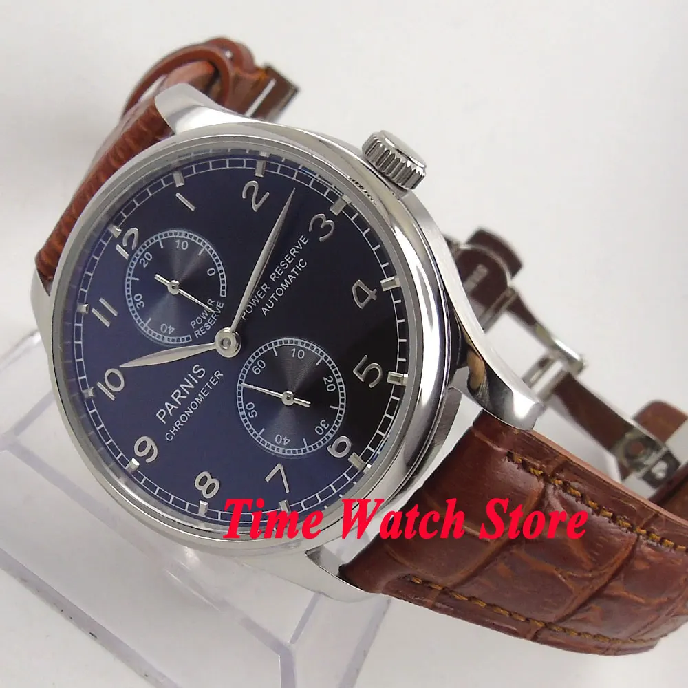 

Parnis 43mm ST 2542 Automatic wrist watch men power reserve display waterproof brown leather strap 100
