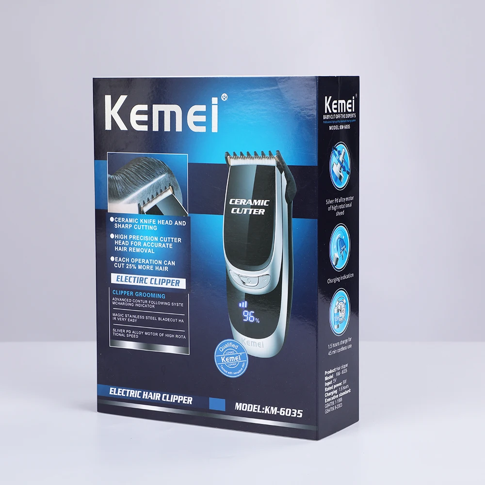 Kemei KM-6035 триммер для волос ЖК-дисплей перезаряжаемая электрическая машинка для стрижки волос Бритва для бороды стальное лезвие головка для удаления волос Бритва