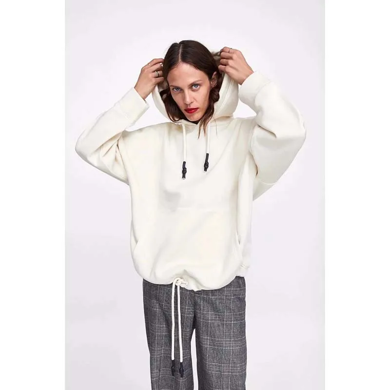  YOCALOR Women Harajuku Cotton Hoodies Solid Patchwork Pockets Regular Oversize Sweatshirt Plus Size