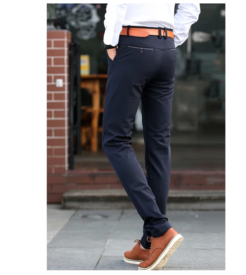 BROWON бренд Демисезонный Мода 2018 тонкий прямой Для мужчин Повседневное брюки-гладильная дизайн одноцветное Цвет деловые брюки для мужчин