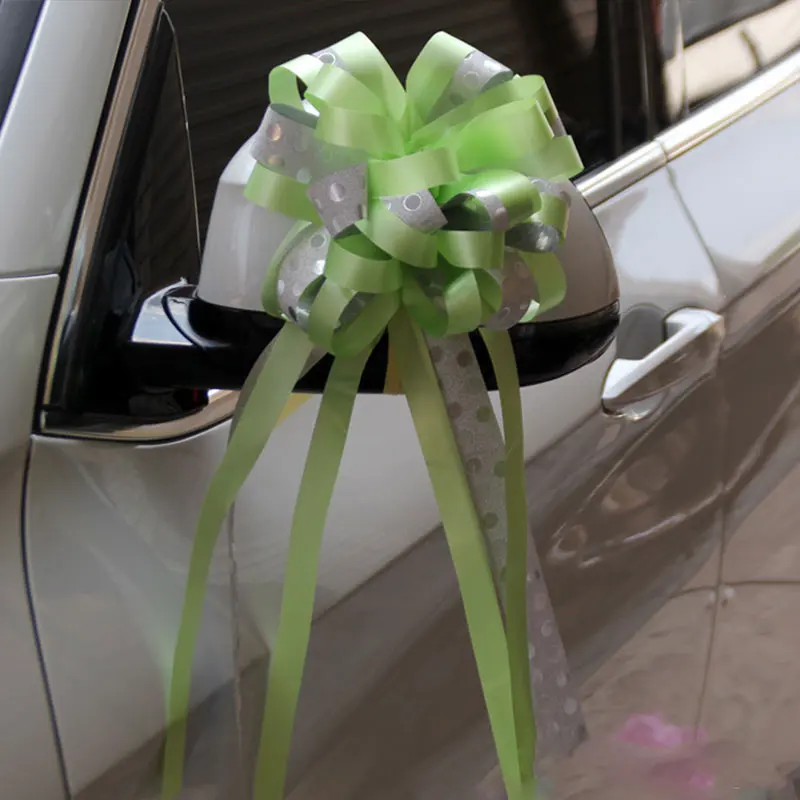 Горячая Распродажа, 10 шт./лот, DIY, романтическое свадебное украшение автомобиля, подарочная упаковка, цветы на день рождения, вечерние украшения для дома, бант, ленты - Цвет: Glitter dot green