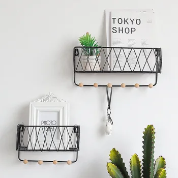 

Nordic Iron Art Wall Shelf Hooks Living Room Kitchen Bathroom Storage Rack Home Organizer