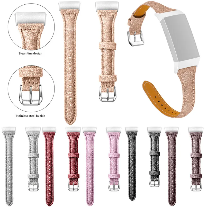 Replacement Accessories Leather Wristband Bands Wrist Straps forFitbit Charge 3 Watch Women Men 22mm 5.5-8.0 inch  40AP525