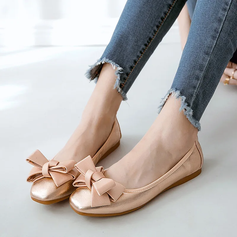 

Flat Shoes for Women 2019 New Butterfly-knot Soft Egg Roll Flat Shoes Suare Toe Shallow Ballet Shoes Loafers Women Ladies Shoes