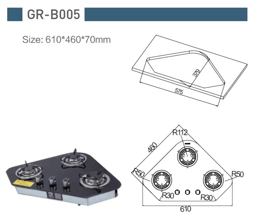 Лодка RV Caravan 3 горелка LPG газовая плита конфорка с закаленным стеклом 610*460*70 мм GR-B005