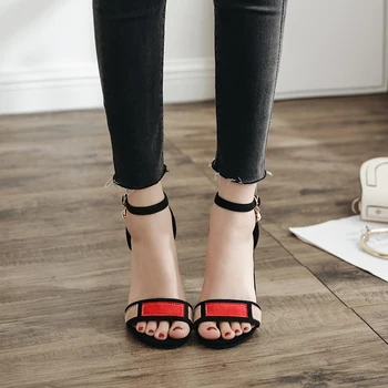 

2019 summer stiletto heels 10 cm word buckle women's shoes sexy open toe sandals