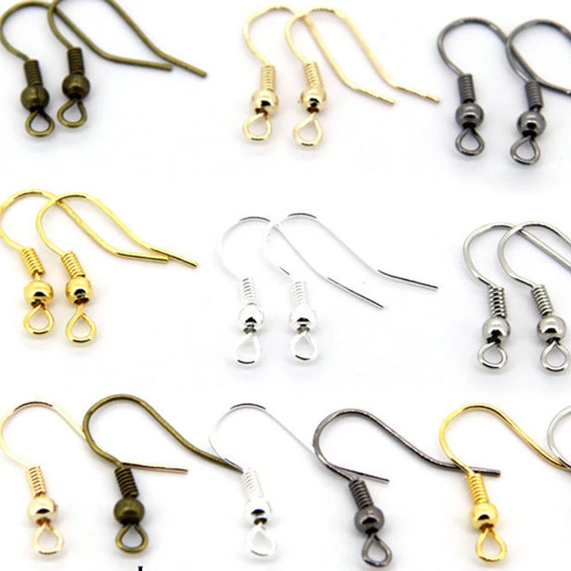 

100Pcs/Lot Gold Silver Bronze Gun Black Plated Hook Ear Wires Hooks Earrings For DIY Jewelry Findings Components Accessories