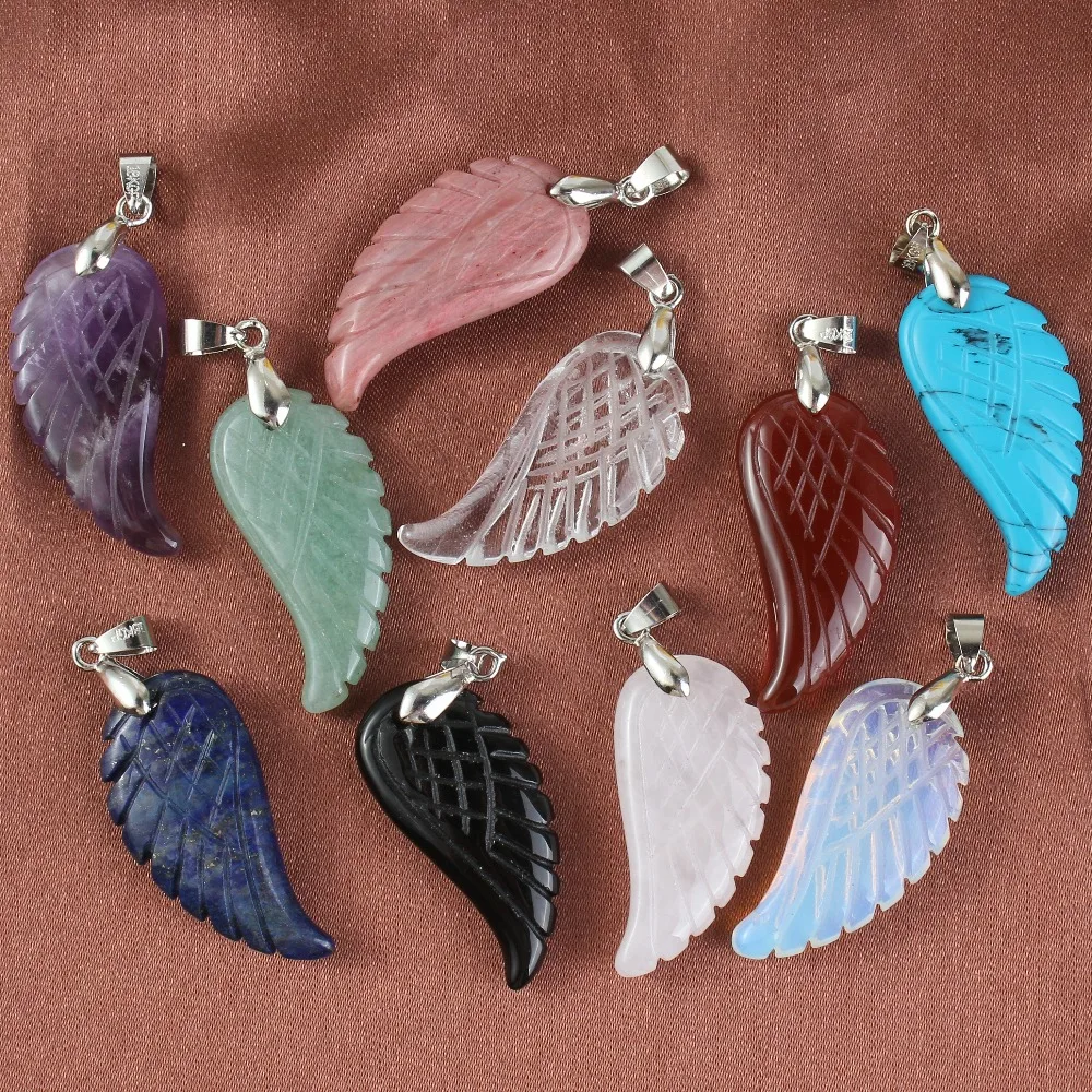 

UMY Wholesale New Stylish The Wing Of Angel Silver Plated Multi Color Quartz Crystal Pendant Charm Jewelry