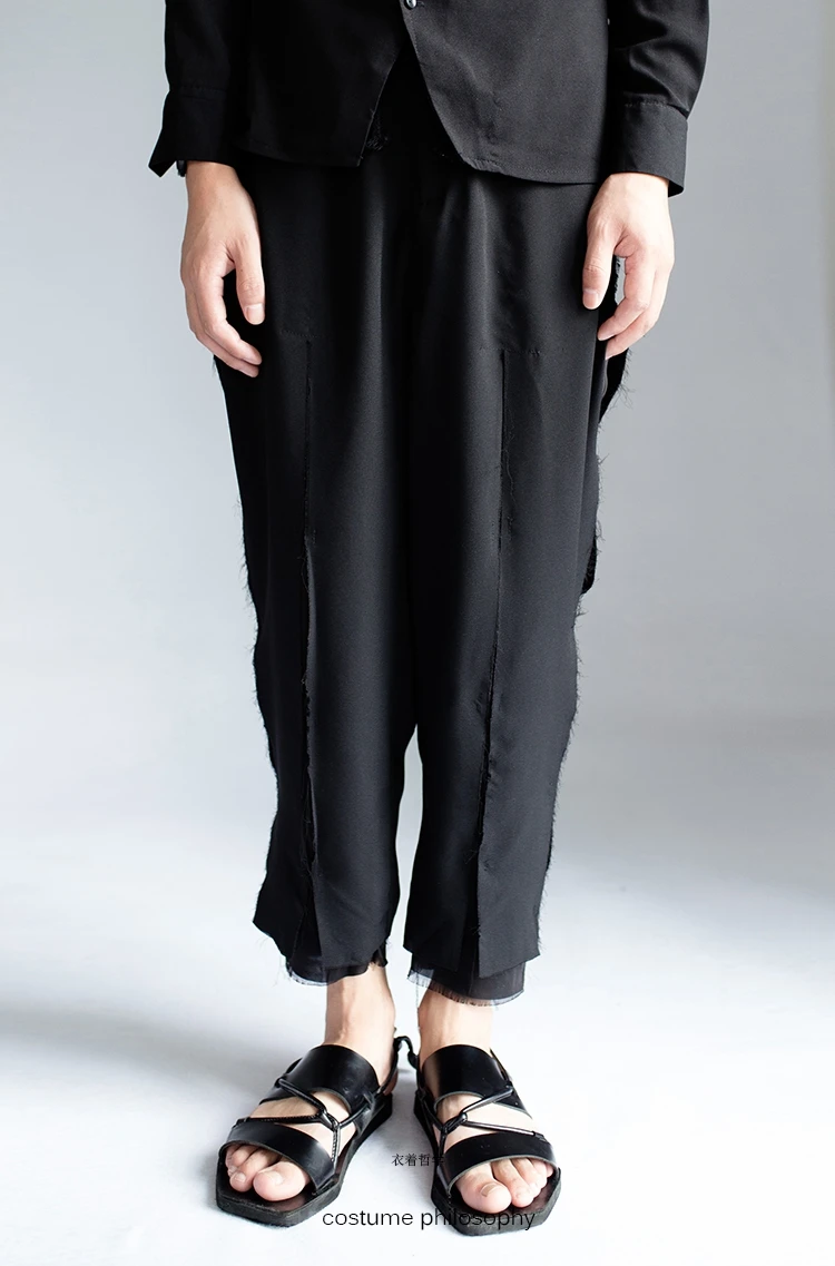 27-44 Spring Summer Thin Men Style Break Hole Casual Pants 9 Pants Tide Stylist Style Double Male Walking Show Clothe