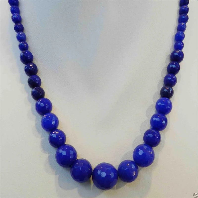 

6-14mm Faceted Blue Round Beads Necklace 18" 14T5T