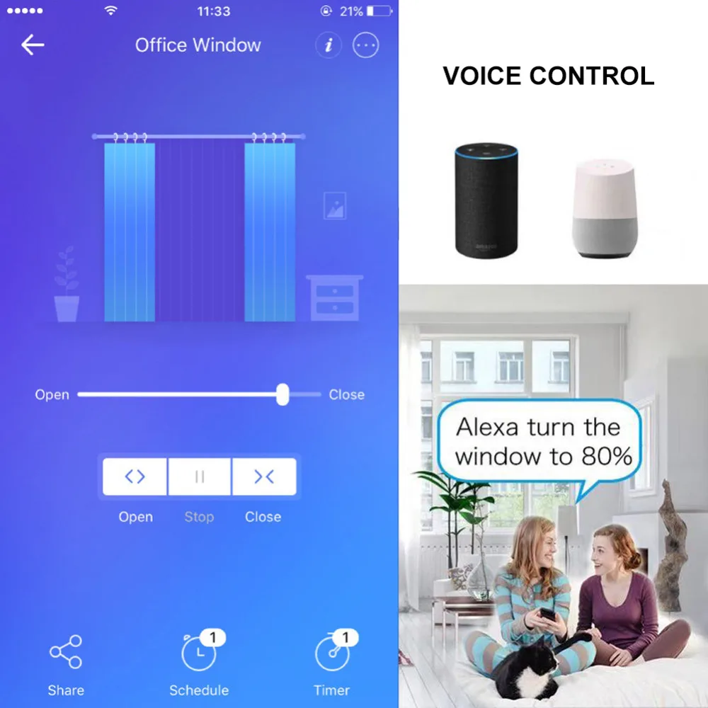 HonesThing WiFi Smart Curtain Switch Touch Blinds Remote Controller Wireless Switch Compatible with Amazon Alex Voice Control 9