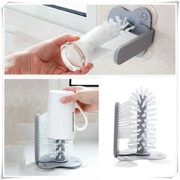 

High Quality Multi-functional Rotating Double Brush Bottle Glass Scrubber for Hard to Reach Glass Cleaning Brush Wall Adsorptive