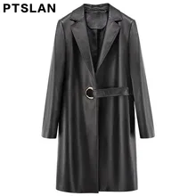 Ptslan 2017 Women’s Real Leather Jackets With Belt Ladies Casual Elegant Clothing Solid Color Long Sleeve Trench Coat