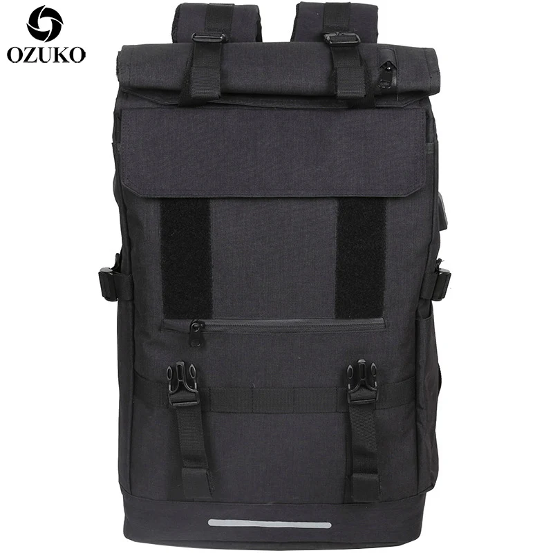 OZUKO Новинка 40L вместительные дорожные рюкзаки для мужчин USB зарядка Рюкзак