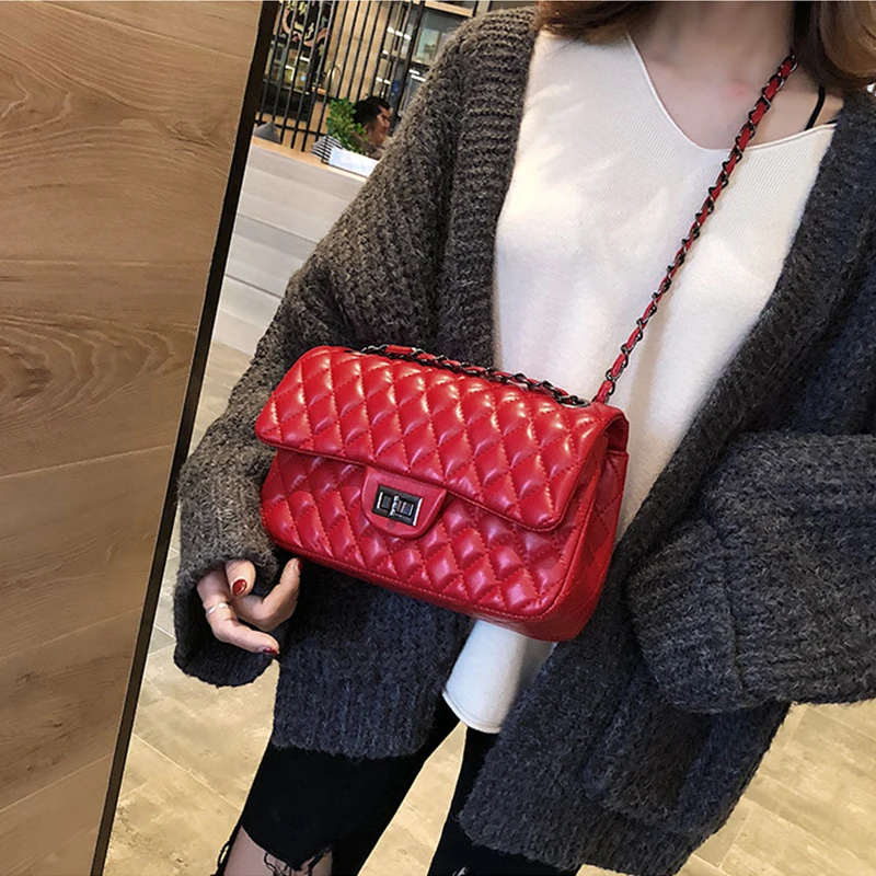 

Fashion Soft Leather Handbags Luxury Big Bag Female 2018 Rhombic Shoulder Bag Simple messenger bag Quality Chain Crossbody Bag