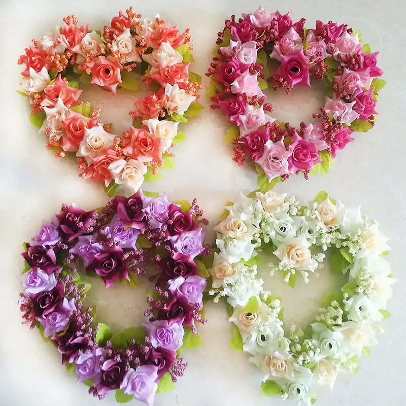 Heart Shaped Rose Wreath Hanging Flowers Garland For Home