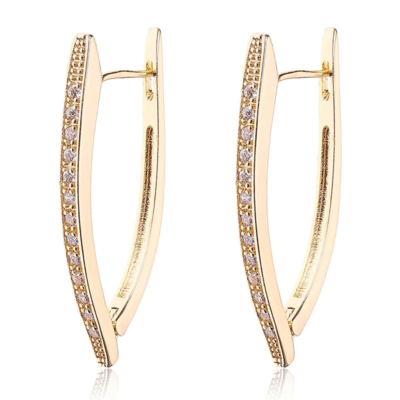 

Fashion Hot Sale Romantic Personality Single Row Embedded Earrings Austrian Crystals Girl Gift Jewelry Women's V Shape Earrings