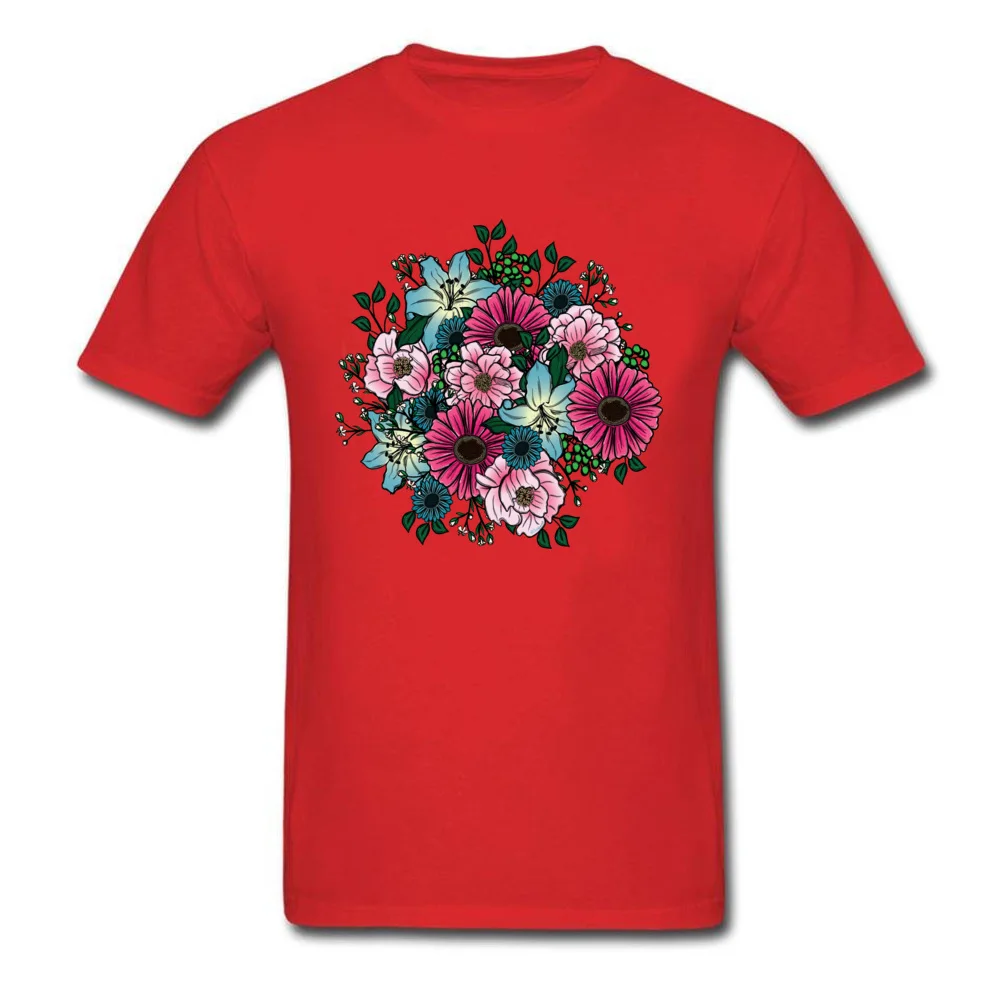 Bouquet Round Collar Tshirts Labor Day Tops Shirts Short Sleeve On Sale 100% Cotton Slim Fit T Shirt Printing Male Bouquet red