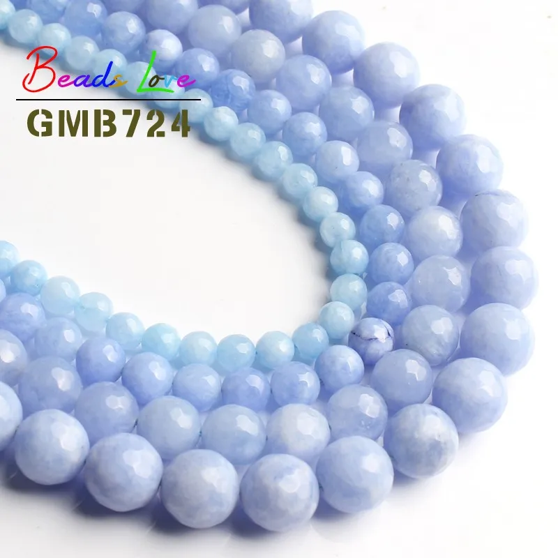 

Wholesale Faceted Light Blue Stone Chalcedony Round Beads for Jewelry Making DIY Bracelet Pick Size 6/8/10/12mm 15 Inches