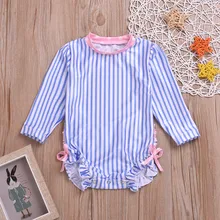 Модная детская одежда для маленьких девочек с оборками в горошек Полосатый купальник с солнцезащитный купальник Maillot De Bain Enfant Fille для маленьких девочек Купальники