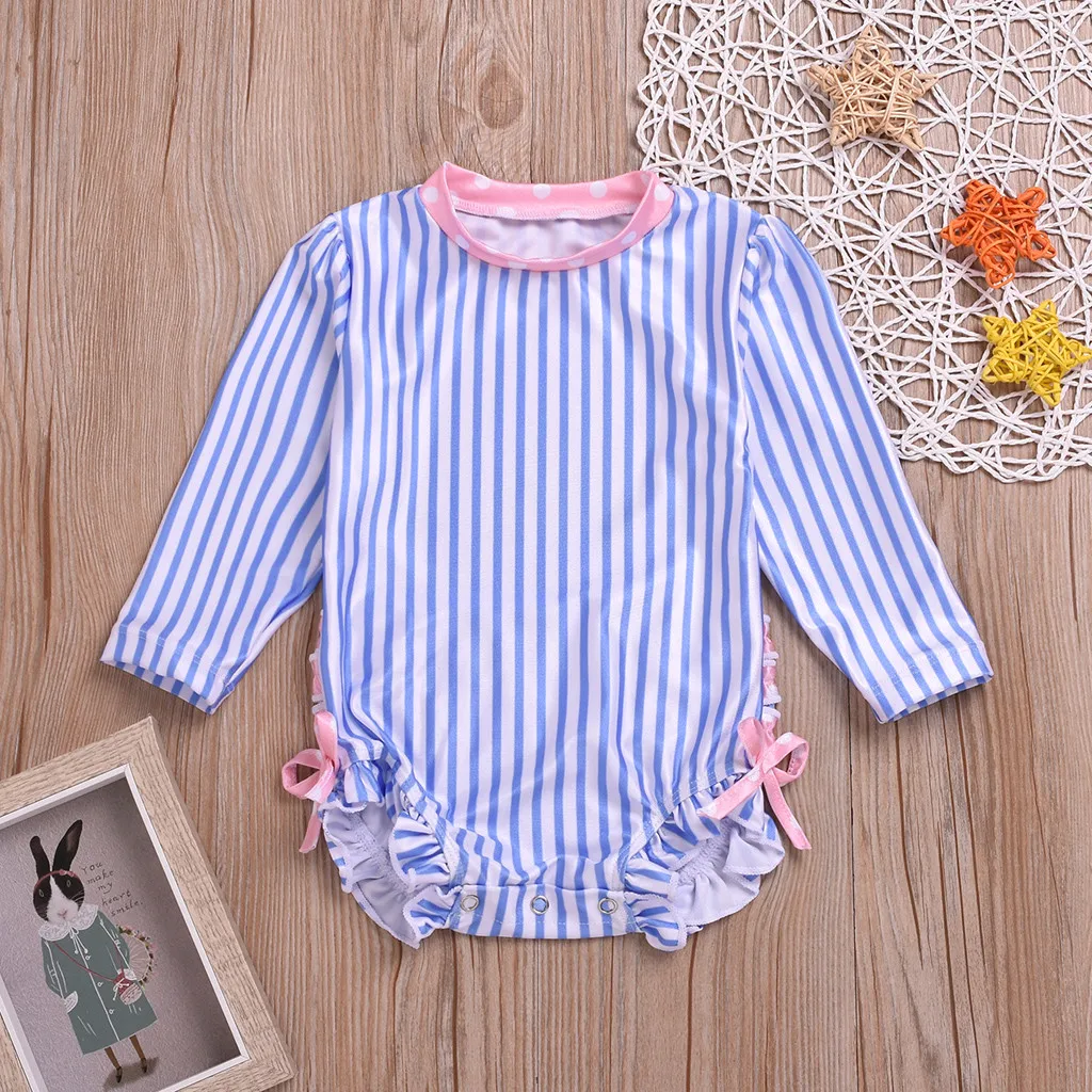 

Fashion Kids Baby Girl Ruffled Dot Striped Swimsuit with Sun Protection Swimwear Maillot De Bain Enfant Fille Baby Girl Swimwear