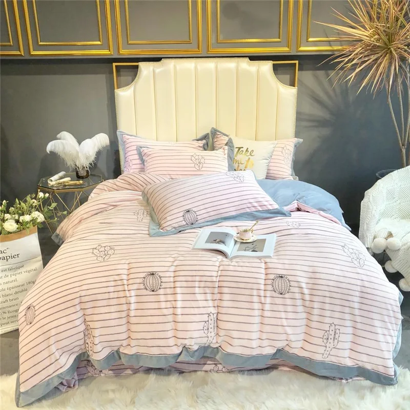 

Promotion Super soft Fleece Cactus Bedding Set Warm Flannel Printed Duvet Cover Sheet Pillowcases Queen King size 4pcs Limited
