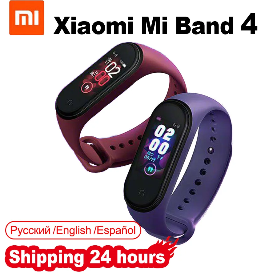 

2019 In Stock Xiaomi Mi Band 4 Original Newest Xiaomi Miband 4 Bracelet Heart Rate Fitness 135mAh Color Screen Bluetooth 5.0