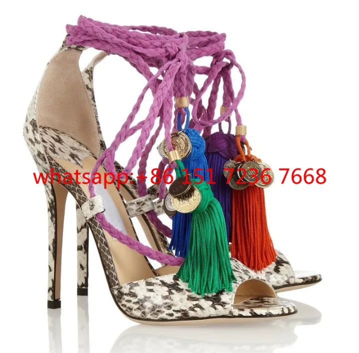 New Bohemia Sandals Lace Up Fringe Wedding Shoes Woman Gladiator Sandals Women Pumps Open Toe Boots High Heels Sandalias Mujer