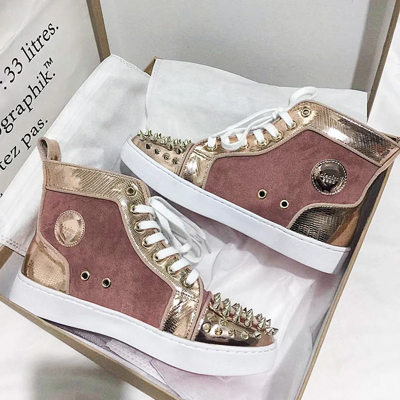 Dentelle Des Up Classique Pour Booites Rivets Sole Cheville Show Argent Show dessus En Femme Rose As Mode Étendu Sneakers Cuir Haut as Chaussures Femmes Diamant Zwq6zzf