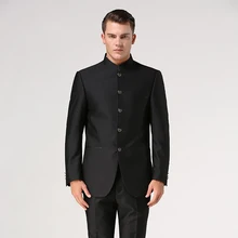 Китайский костюм-туника(куртка+ штаны), мужской деловой костюм с воротником-стойкой, китайский стиль, костюм Тан, традиционный Мандариновый одежда жениха