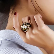Alta Calidad Chapado En Oro Negro Fresco Anillos de Perlas Hecho con AAA Cubic Zirconia anillo de Boda Fiesta de Cumpleaños Elegante Negro