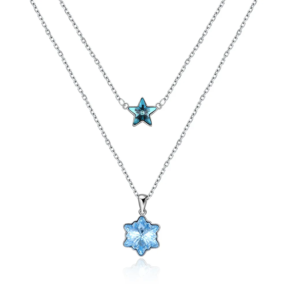 

Uses Austria Element Crysta Doublel Necklace Real S925 Silver Star Snowflake Double Necklace Female