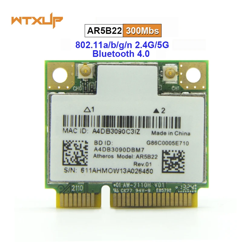 

WTXUP Dual band 2.4G/5G For Atheros AR5B22 AR9462 300Mbps Wlan card half Mini PCIE WiFi+BT 4.0 Bluetooth 4.0 Network Adapter