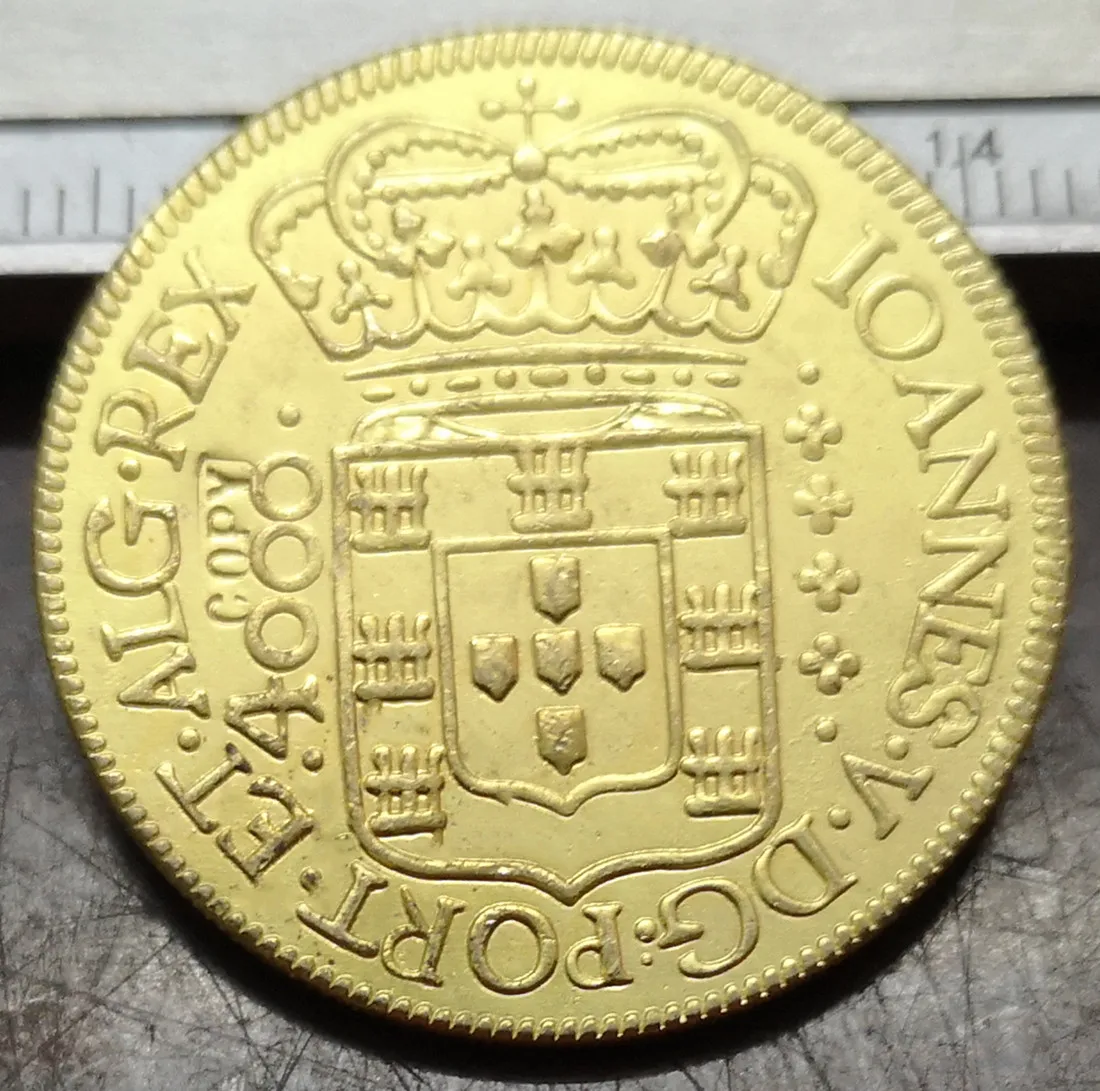 1705 Бразилия 4000 Reis Pedro II копия позолоченная монета|coin coins|coin goldcoin copy |