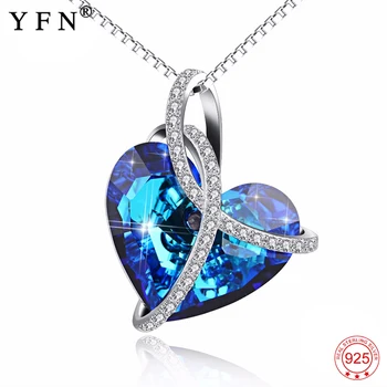 

Genuine 925 Sterling Silver Blue Heart of Ocean Necklace Love Heart Romantic Crystal Pendants Necklaces For Women Gifts GNX14003