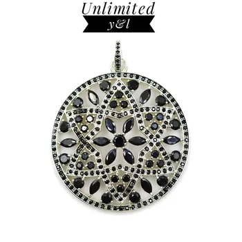 

Black Flower Disc Pendants Stone Ornament 925 Sterling Silver Fashion Hollow Out Jewelry Necklaces Accessories for Women Gift