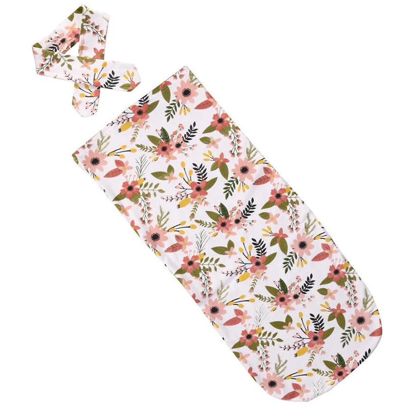 Harga Merek Baru 2 Pcs Baru Lahir Modis Bayi Bunga Swaddle Selimut Bayi Sleeping Swaddle Kain Kasa Pembungkus + Ikat Kepala