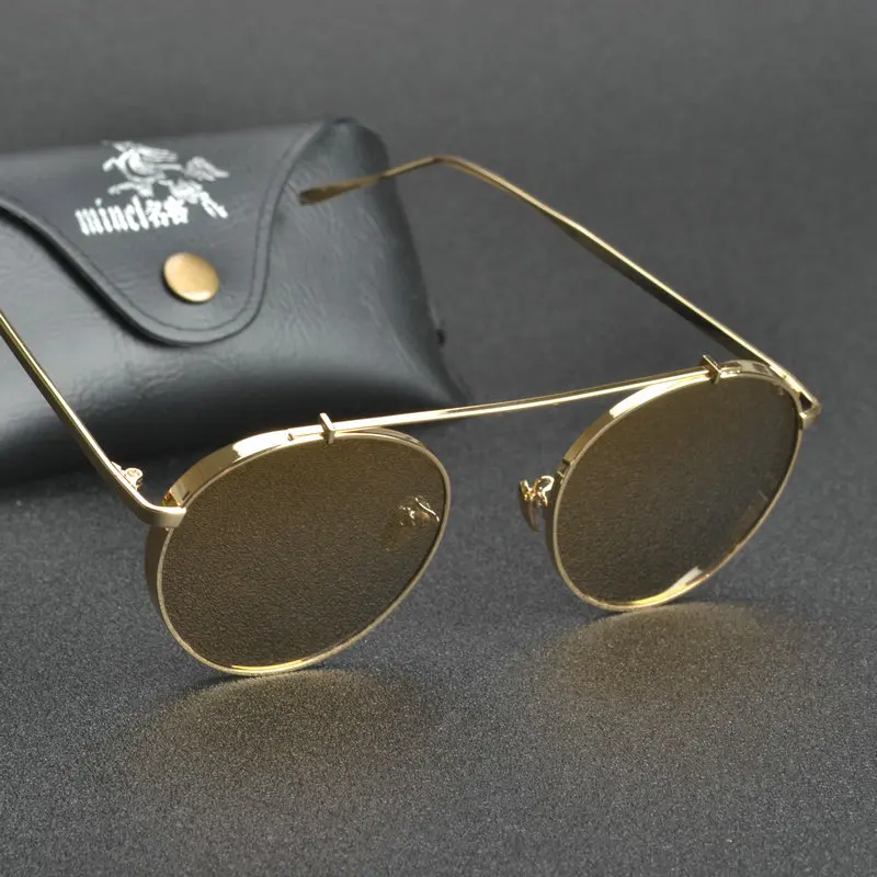 

MINCL/2017 Retro Round Sunglasses Women Men Brand Designer Sun Glasses For Women Alloy Mirror Sunglasses lxl