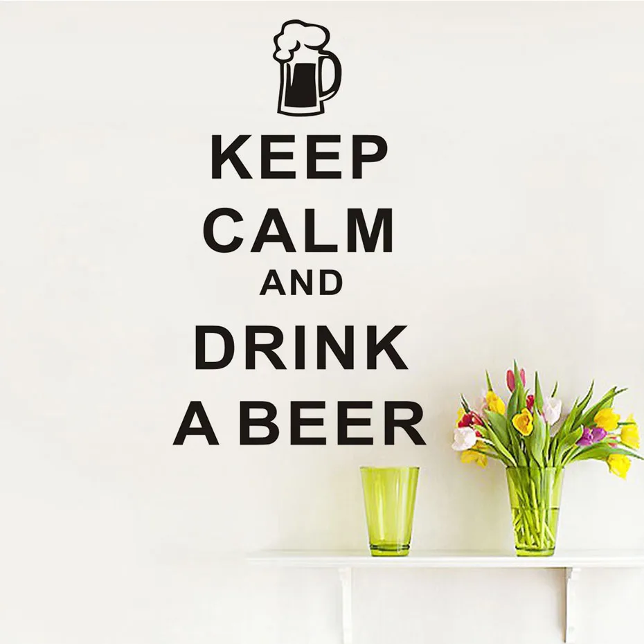 Funny Wall Stickers Keep Calm And Drink A Beer Kitchen Character Art Sticker Home Decor Restaurant Black Waterproof Mural | Дом и сад