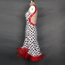 Белый Румба сальса, в горошек, без рукавов, танцевальное бальное платье Танцы платья латинский Стандартный костюм, способный преодолевать Броды для взрослых Одежда для соревнований